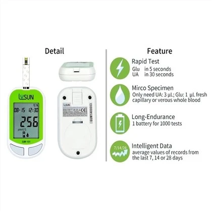 Lysun Professional Fabricant Vente Chaude Sucre Numérique Bandelette De Test D'acide Urique Compteur De Glycémie Actif