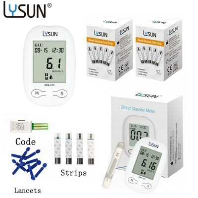 Lysun BGM -102 moniteur de glycémie Machine de Test de diabète Kit de Test lecteur de glycémie avec bandelettes lancettes